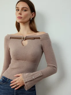 Hot Detachable Belt Cinched Knit Top Sweater Tops|Sweaters & Cardigans