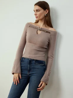 Hot Detachable Belt Cinched Knit Top Sweater Tops|Sweaters & Cardigans