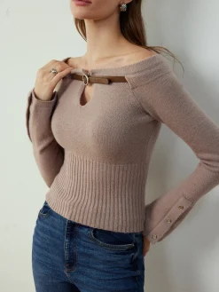 Hot Detachable Belt Cinched Knit Top Sweater Tops|Sweaters & Cardigans