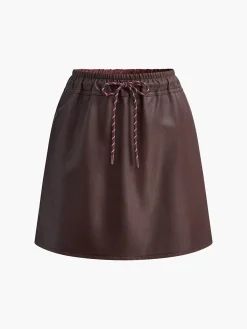 Discount Drawstring Faux Leather Skirt Skirts|Bottoms