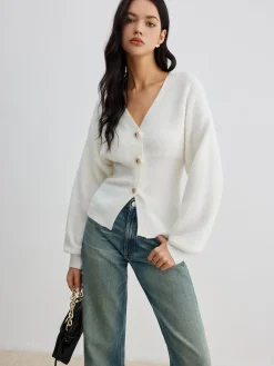 Hot Elegant Button Slit Cinched Cardigan Cardigans|Sweaters & Cardigans