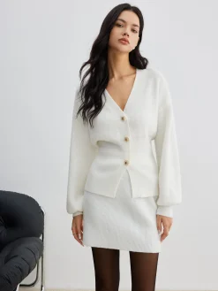 Hot Elegant Button Slit Cinched Cardigan Cardigans|Sweaters & Cardigans