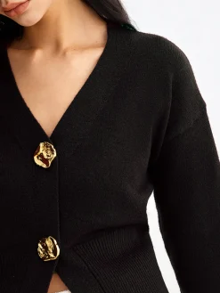 Outlet Elegant Metal Button Short Cardigan Cardigans|Sweaters & Cardigans