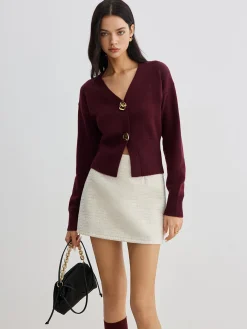Hot Elegant Metal Button Short Cardigan Cardigans|Sweaters & Cardigans