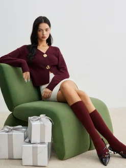 Hot Elegant Metal Button Short Cardigan Cardigans|Sweaters & Cardigans