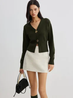 Hot Elegant Metal Button Short Cardigan Cardigans|Sweaters & Cardigans
