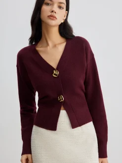Hot Elegant Metal Button Short Cardigan Cardigans|Sweaters & Cardigans