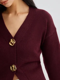 Hot Elegant Metal Button Short Cardigan Cardigans|Sweaters & Cardigans