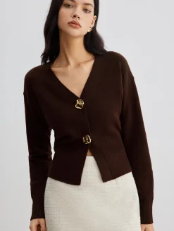 Hot Elegant Metal Button Short Cardigan Cardigans|Sweaters & Cardigans