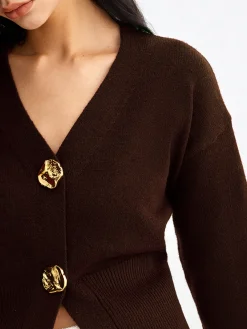 Hot Elegant Metal Button Short Cardigan Cardigans|Sweaters & Cardigans