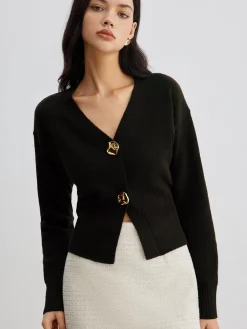 Hot Elegant Metal Button Short Cardigan Cardigans|Sweaters & Cardigans