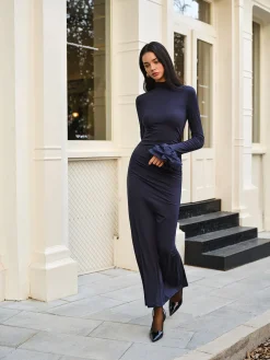 Discount Elegant Ruffle Split Jersey Long Dress Cocktail & Party Dresses|Long Dresses