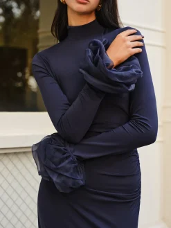 Clearance Elegant Ruffle Split Jersey Long Dress Cocktail & Party Dresses|Long Dresses