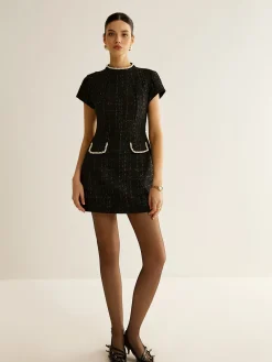 Discount Elegant Short Sleeve Tweed Dress Casual Dresses|Work Dresses