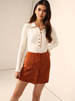 Discount Embroidered Trim Button Lapel Knit Top Sweater Tops|Sweaters & Cardigans