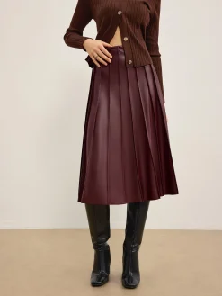Online Faux Leather Pleated Midi Skirt Skirts|Bottoms
