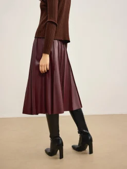 Online Faux Leather Pleated Midi Skirt Skirts|Bottoms