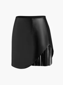 Faux Leather Pleated Panel Skirt Skirts|Bottoms