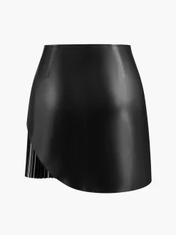 Faux Leather Pleated Panel Skirt Skirts|Bottoms