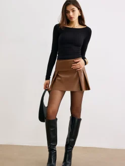 Outlet Faux Leather Pleated Skirt With Belt Skirts|Bottoms