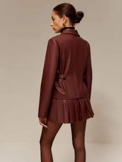 Best Faux Leather Pleated Skirt Set Skirt Sets|Long Sleeve Sets
