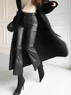 Clearance Faux Leather Skinny Cropped Pants Pants|Bottoms