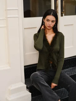 Best Feather Trim Wool-Blend Slim Sweater Sweater Tops|Sweaters & Cardigans