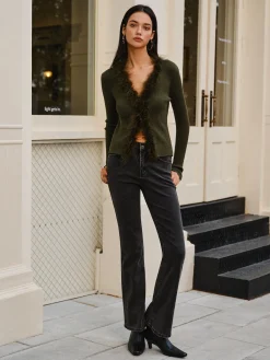 Feather Trim Wool-Blend Slim Sweater Sweater Tops|Sweaters & Cardigans