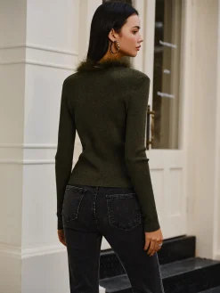 Feather Trim Wool-Blend Slim Sweater Sweater Tops|Sweaters & Cardigans