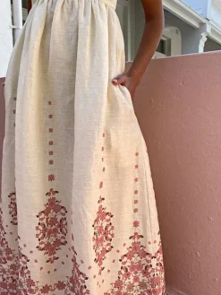 Online Floral Print Spaghetti Strap Long Dress White Dresses|Casual Dresses