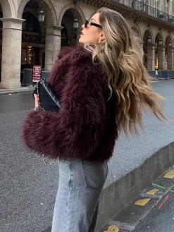 Hot Fuzzy Faux Fur Short Coat Outerwear|Coats