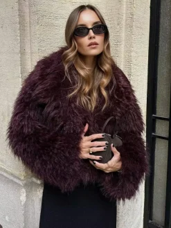Sale Fuzzy Faux Fur Short Coat Outerwear|Coats
