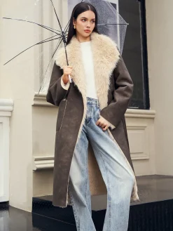Online Fuzzy Lined Faux Leather Winter Coat Outerwear|Coats