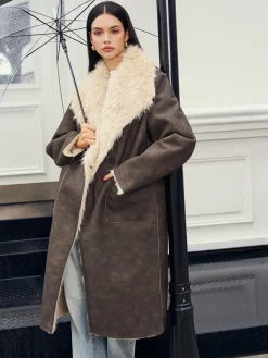 Online Fuzzy Lined Faux Leather Winter Coat Outerwear|Coats