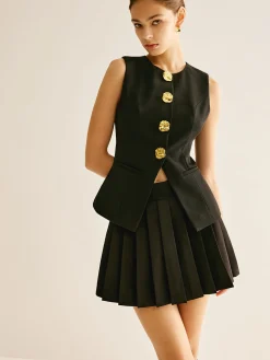 Outlet Golden Button Piping Vest Outerwear|Vests