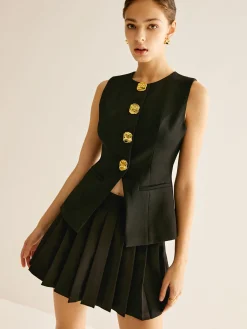 Outlet Golden Button Piping Vest Outerwear|Vests
