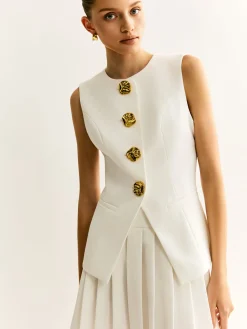 Outlet Golden Button Piping Vest Outerwear|Vests