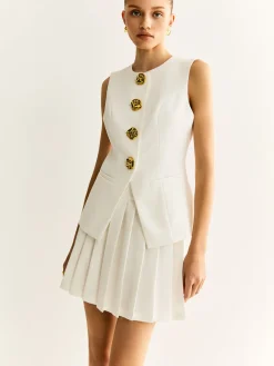 Outlet Golden Button Piping Vest Outerwear|Vests