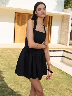 Best Halter Panel Corset Short Dress Black Dresses|Casual Dresses