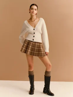 Outlet High-Waist Checked Pleated Mini Skirt Bottoms