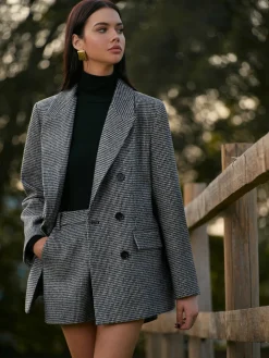 Sale High-Waist Houndstooth Tweed Shorts Matching Sets|Bottoms
