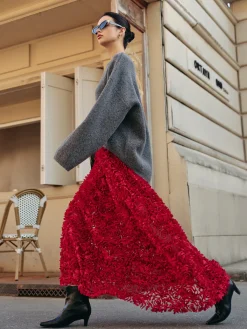 Online High-Waist Rosette Skirt Skirts|Matching Sets