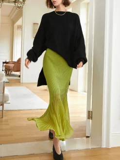 Best Knit Pleated Semi-sheer Maxi Skirt Skirts|Knitwear