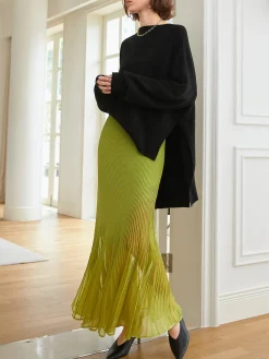 Online Knit Pleated Semi-sheer Maxi Skirt Skirts|Knitwear