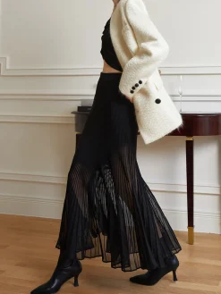 Online Knit Pleated Semi-sheer Maxi Skirt Skirts|Knitwear