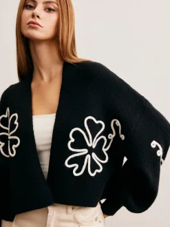 Outlet Knit-Floral Short Outerwear Sweater Tops|Outerwear