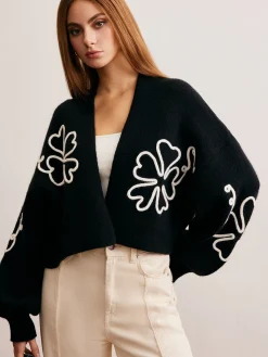 Outlet Knit-Floral Short Outerwear Sweater Tops|Outerwear