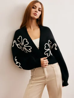 Outlet Knit-Floral Short Outerwear Sweater Tops|Outerwear
