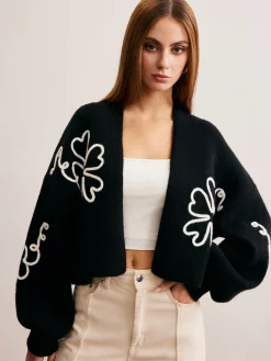 Sale Knit-Floral Short Outerwear Sweater Tops|Outerwear