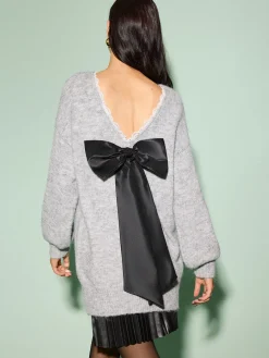 Online Lace Trim Bow-Decor Draped Sweater Sweater Tops|Sweaters & Cardigans